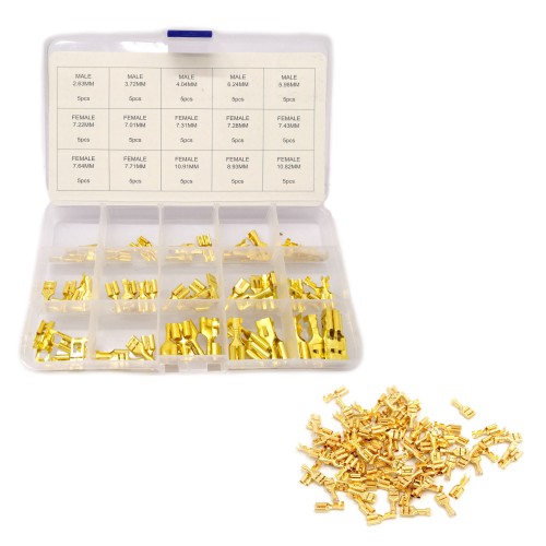 Set 75 Pz Connettori A Morsettiera Terminali Filo Maschio Femmina In Rame 04500